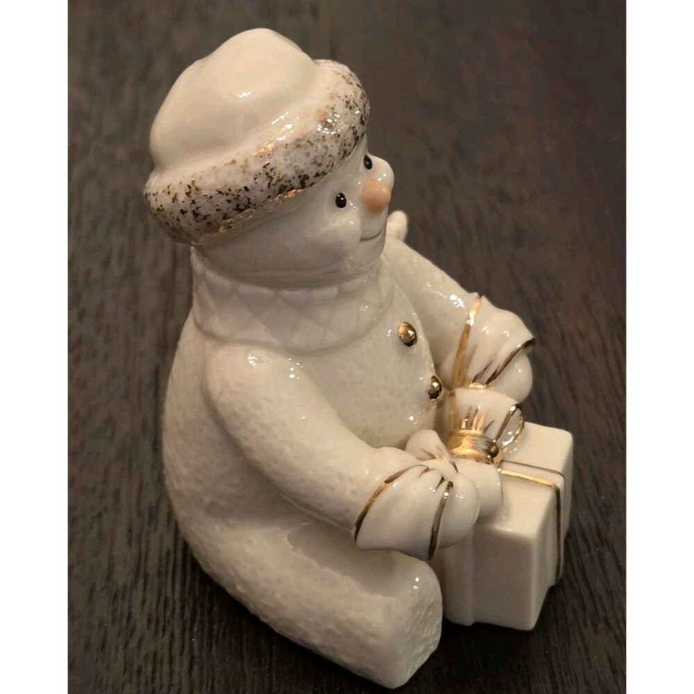 Lenox "Snowy Gift" porcelain snowman figurine,24-karat gold accents - Picture 10 of 12